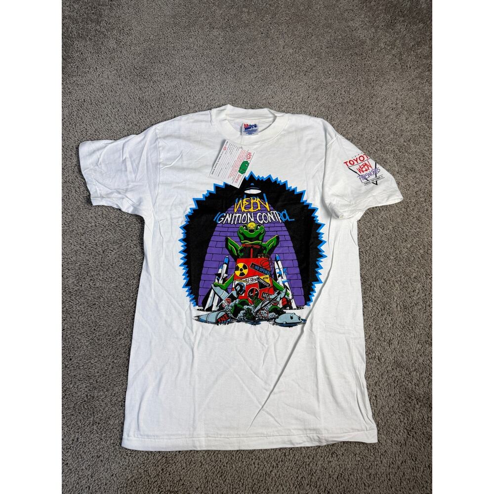 Vintage 90s Webn Fireworks Shirt M White Frog Ignition Control Single Stitch A61